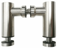 Conec. T-Pipa Doble C-C para costilla con tapas Ac. Inox 304 satinado