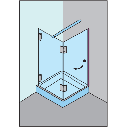 CANCEL PARA BAÑO EN ESCUADRA DE 2 PIEZAS CON VIDRIO TEMPLADO DE 10 MM 1 X 2 MTS